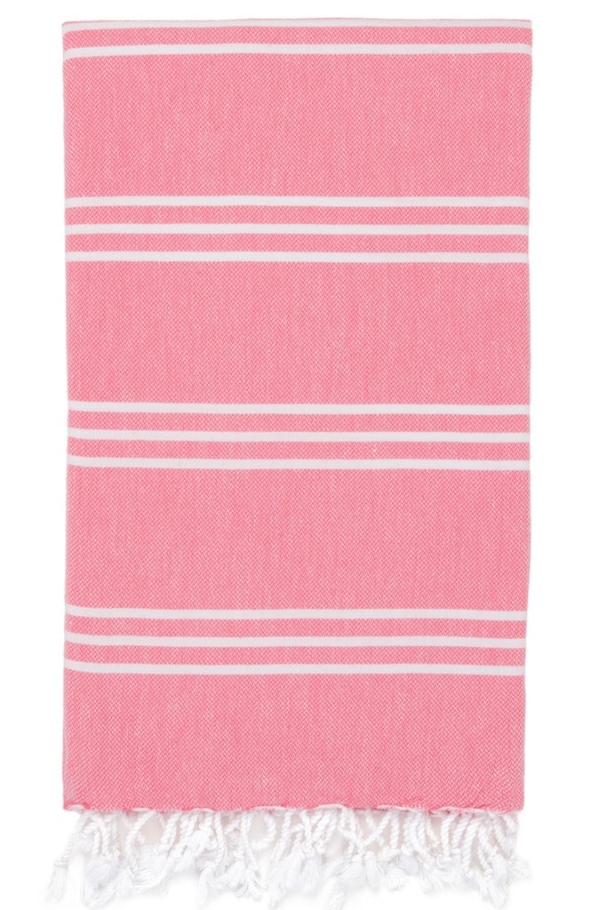 Traditional 100% cotton turkish Hamam towel in pink grapefruit colour.